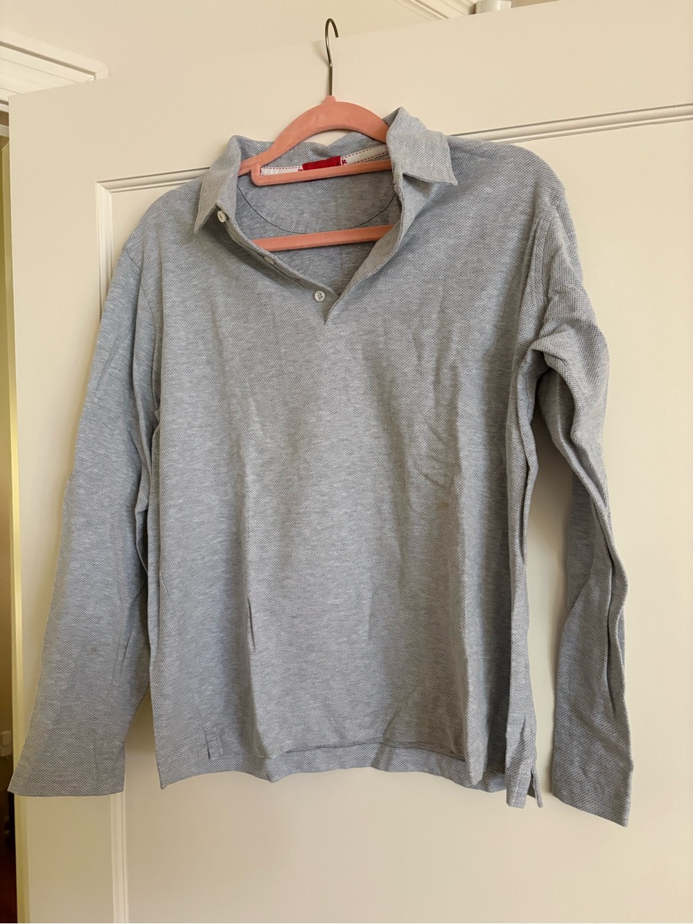 Isaia Light Gray Long Sleeve Polo Shirt